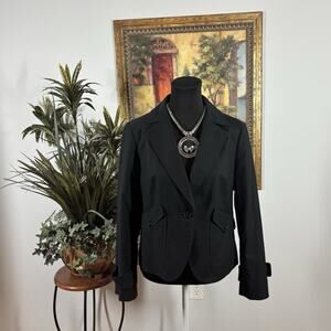 Talbots Women Black Jacket 12P Long Sl Collar Notch Clueless Preppy Office Siren